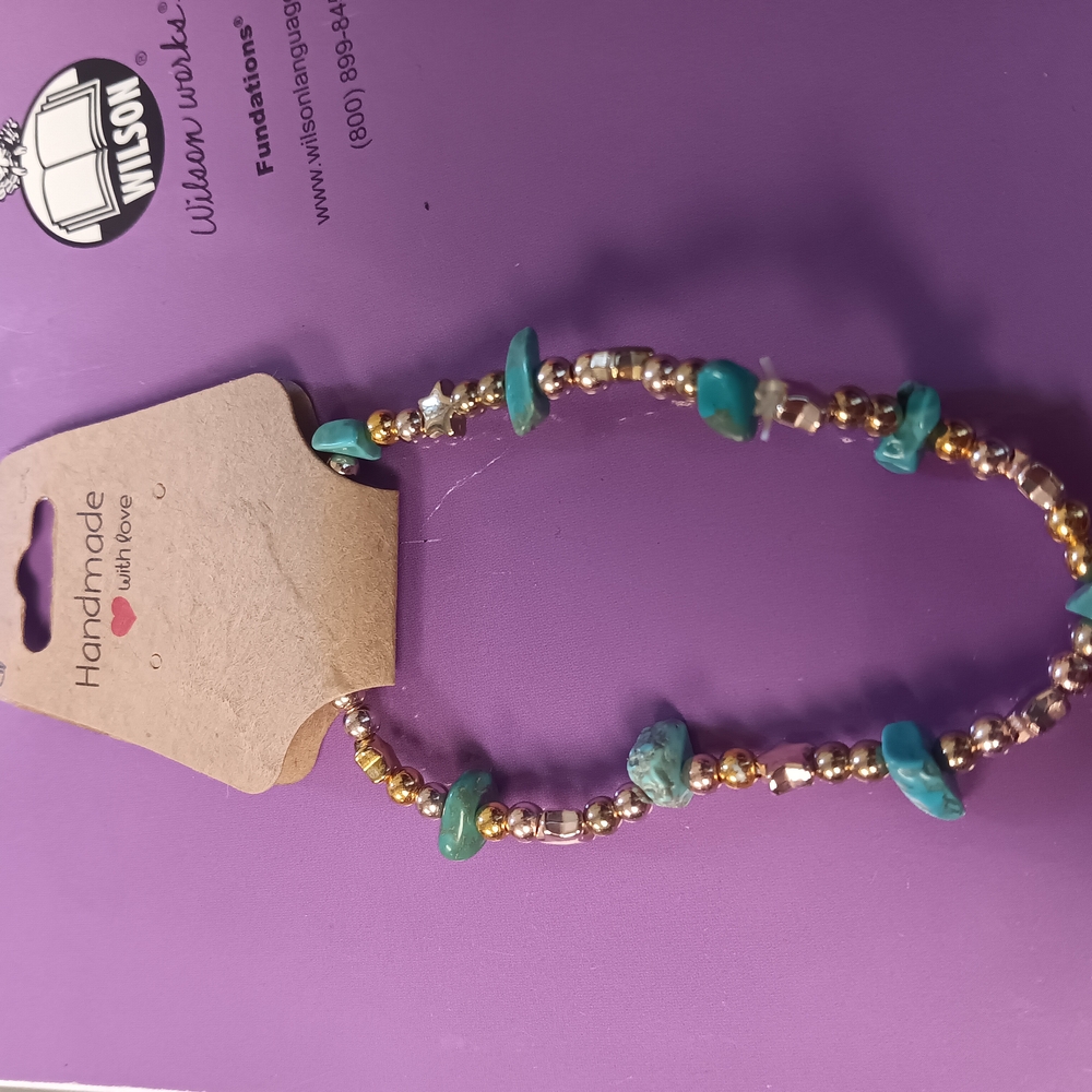 Hand Crafted Blue and Gold Bohemian Necklace